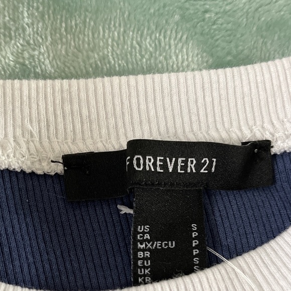 Forever 21 blue and white baseball tee - Picture 2 of 2